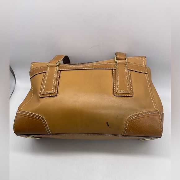 Coach 11609 Hampton Beige Brown Embossed Signature Stripe Leather Satchel Purse - Picture 5 of 10